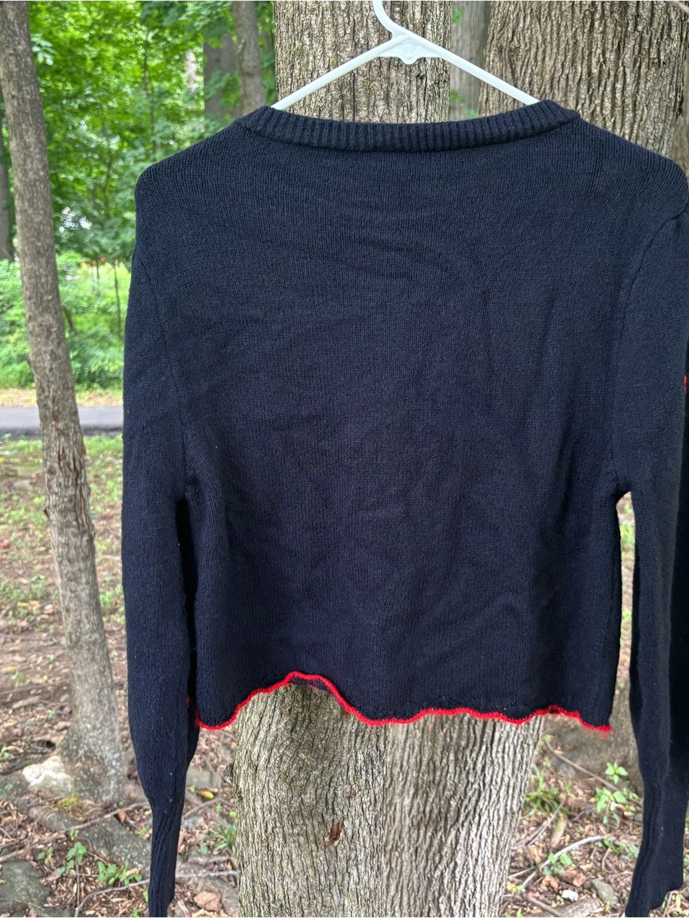 Free People Navy Floral Knit Button-Front Cardigan with Red Accents - Picture 3 of 9